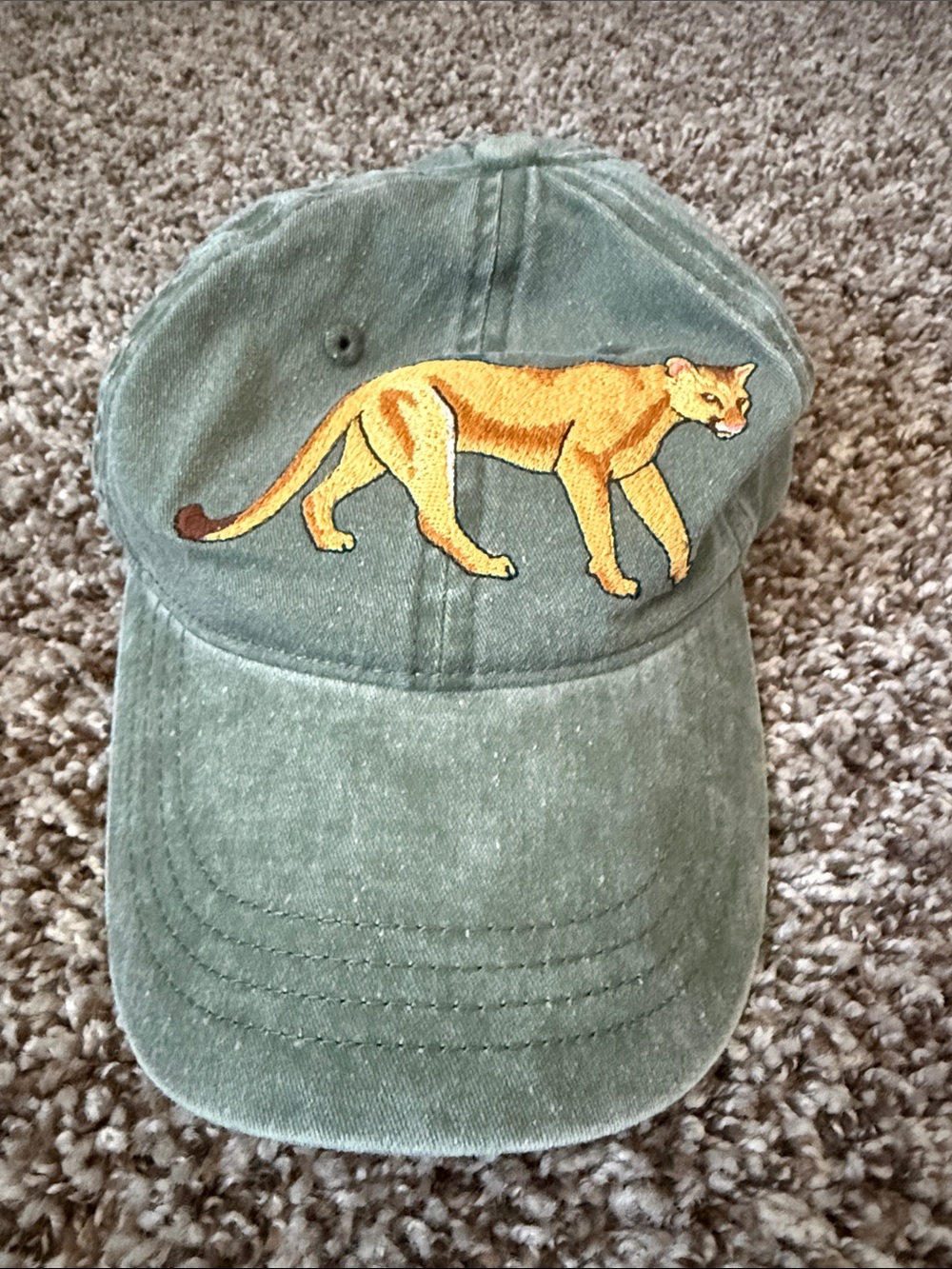 Green Baseball Cap with Embroidered Cheetah